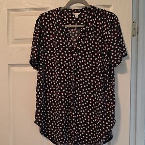 Cato Black Short-Sleeve Blouse with Pink and White Polka Dots